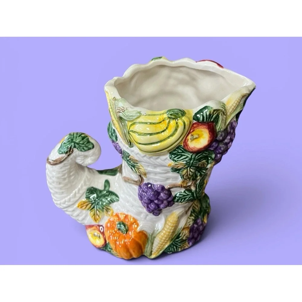 Fitz & Floyd Omnibus Harvest Beauty Cornucopia Vase Pumpkins Fruit Vegetables